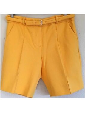 Diane Von Furstenberg Sunny Yellow Tailored Belted Shorts silk lining